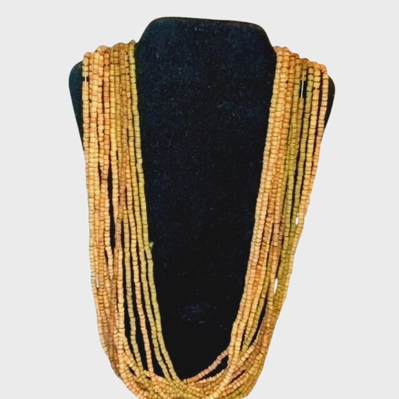 Vintage NATURAL COCONUT BEAD Necklace Light 10 Stranded Bohemian Style Summer - Picture 5 of 6